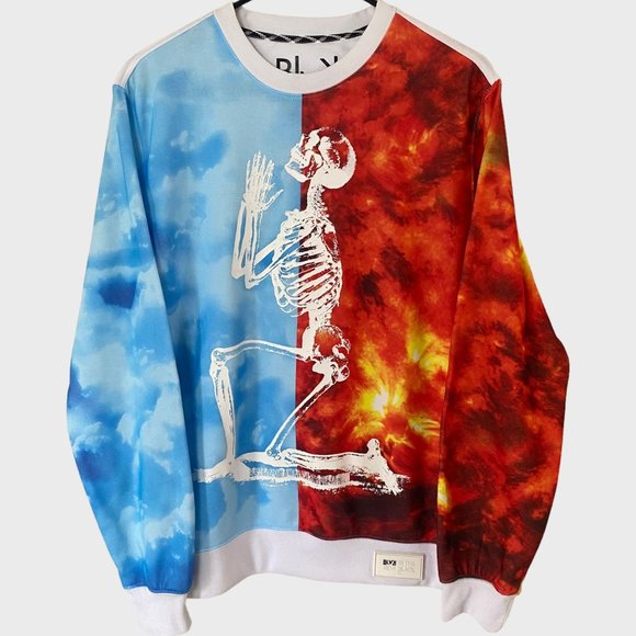 Rocawear Praying Skeleton Crewneck Mens Medium White Graphic Pullover Sweatshirt - Picture 1 of 12